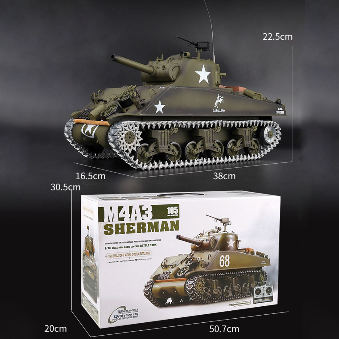 1:16 2.4G American M4A3 Sherman Simulated RC Tank with Light Sound Smoke Shooting Effect