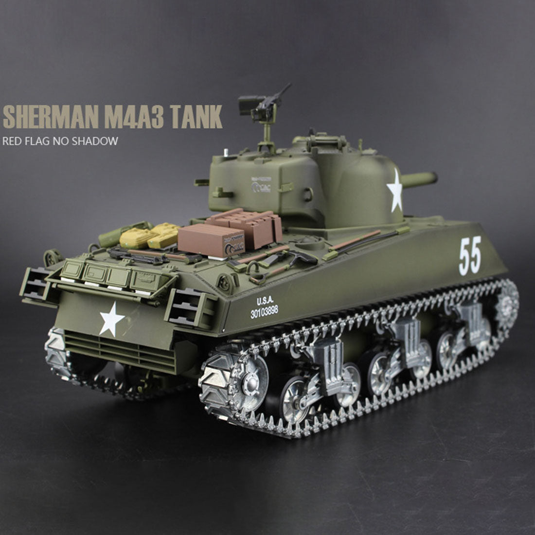 1:16 2.4G American M4A3 Sherman Simulated RC Tank with Light Sound Smoke Shooting Effect