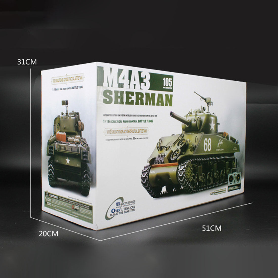 1:16 2.4G American M4A3 Sherman Simulated RC Tank with Light Sound Smoke Shooting Effect