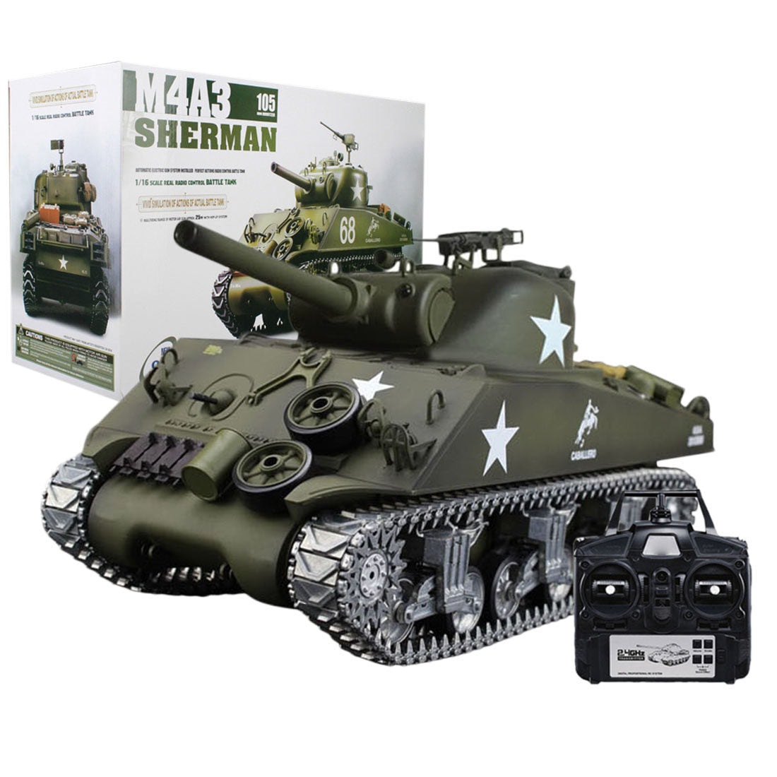 1:16 2.4G American M4A3 Sherman Simulated RC Tank with Light Sound Smoke Shooting Effect