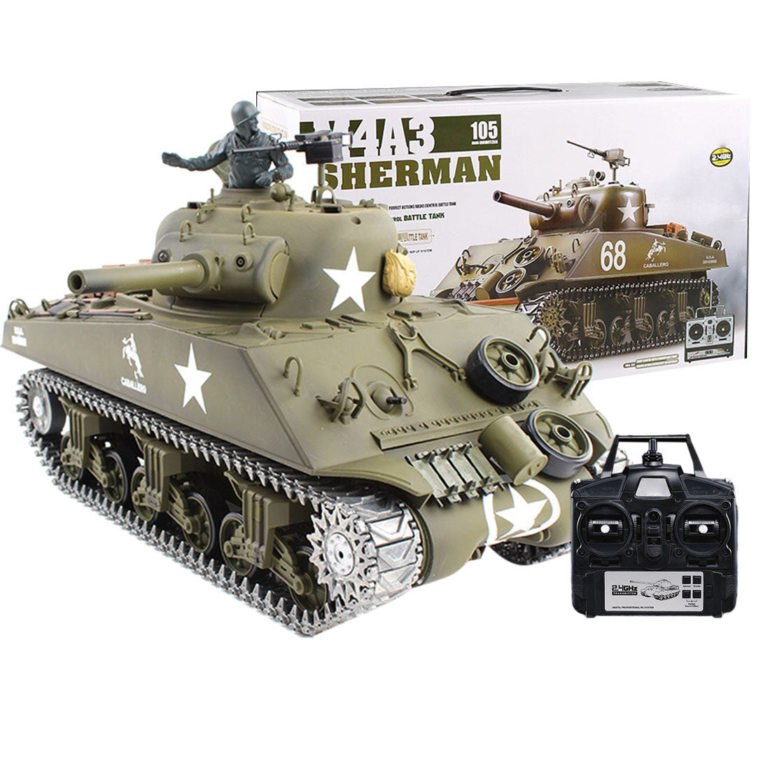 1:16 2.4G American M4A3 Sherman Simulated RC Tank with Light Sound Smoke Shooting Effect