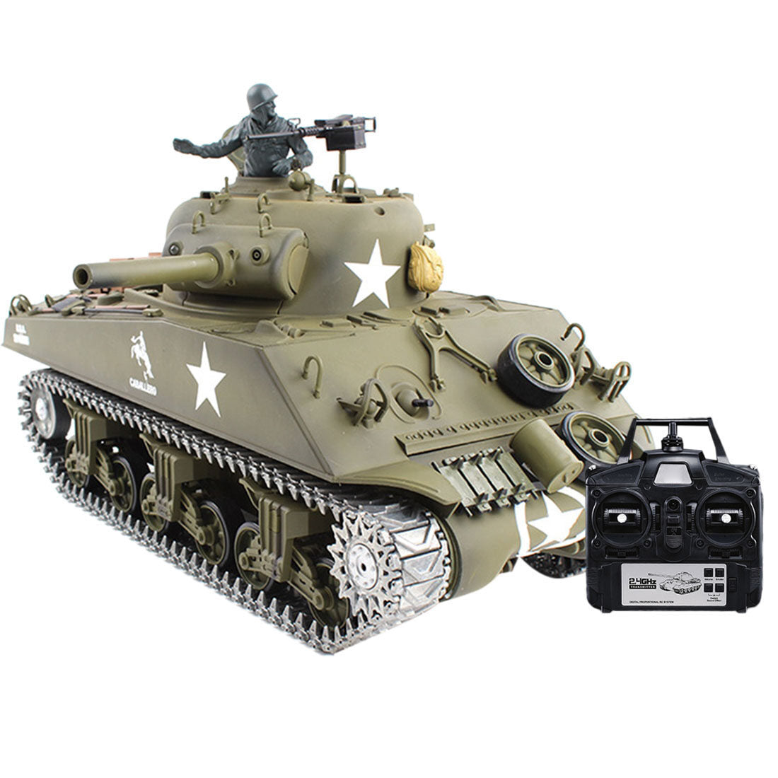 1:16 2.4G American M4A3 Sherman Simulated RC Tank with Light Sound Smoke Shooting Effect
