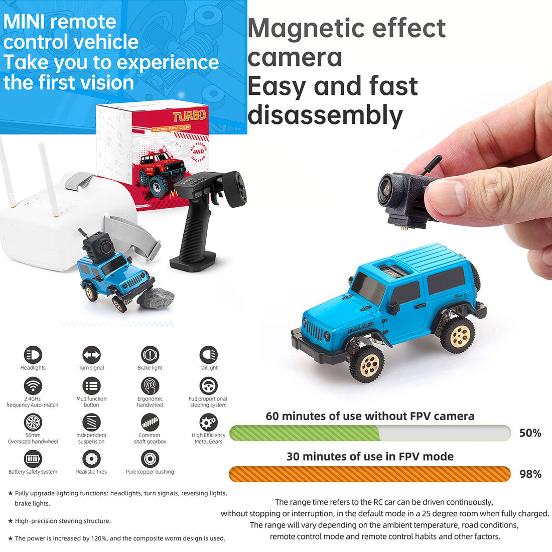 1/64 2.4G Full Proportional RC Mini Climbing Off-Road Vehicle Model (RTR FPV Goggles Version)