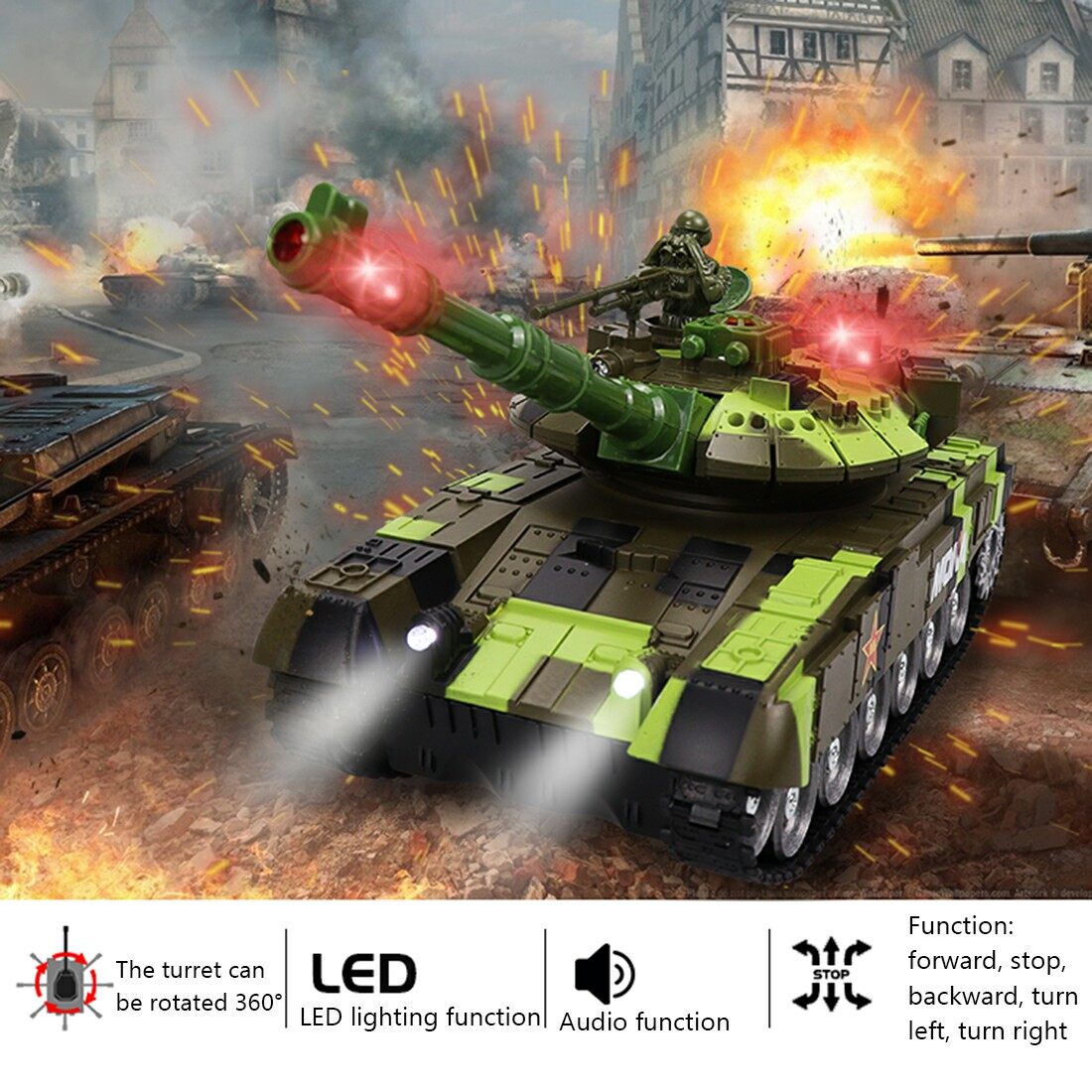 2.4G RC 59D Battle Tank Rechargeable with Light and Sound (Camouflage Yellow)
