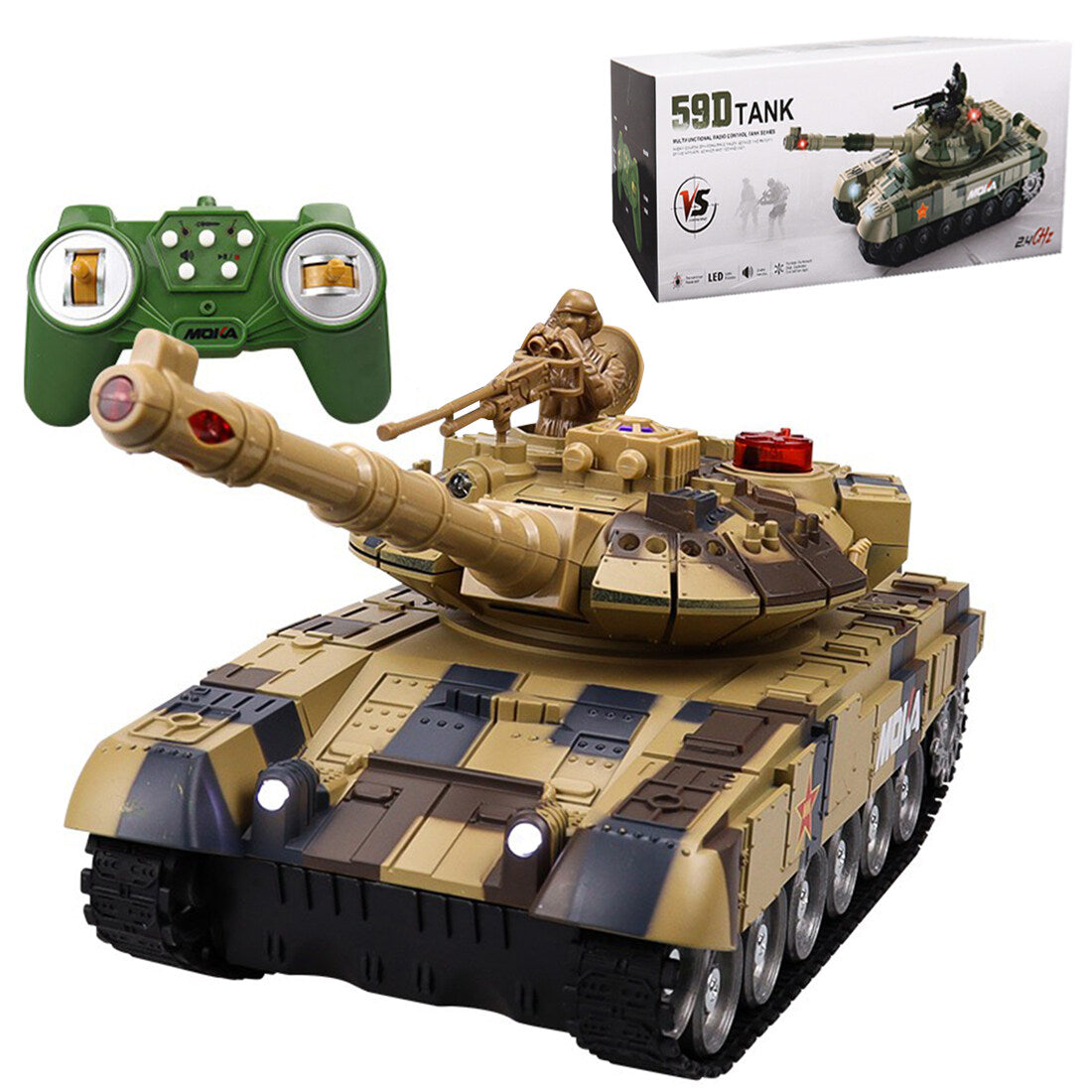 2.4G RC 59D Battle Tank Rechargeable with Light and Sound (Camouflage Yellow)