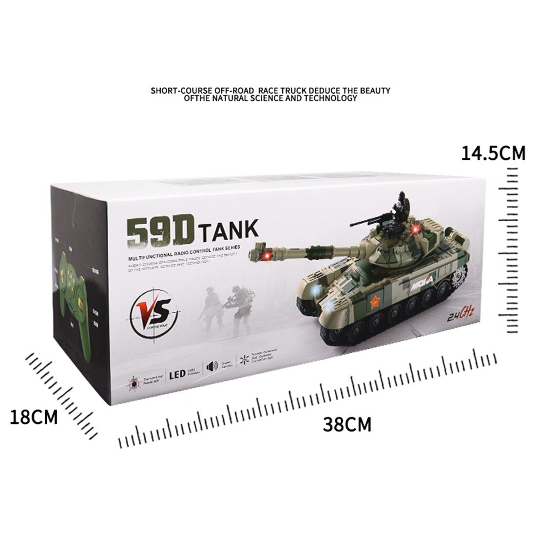 2.4G RC 59D Battle Tank Rechargeable with Light and Sound (Camouflage Yellow)