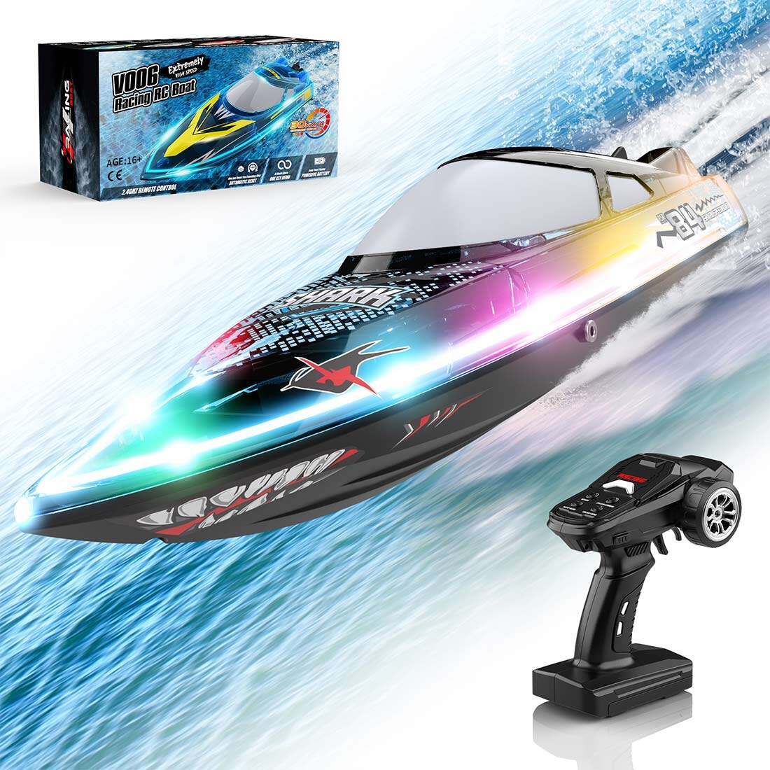 2.4G RC Speedboat Electric High-Speed Boat with Night Navigation Lights 30KM/H (RTR)