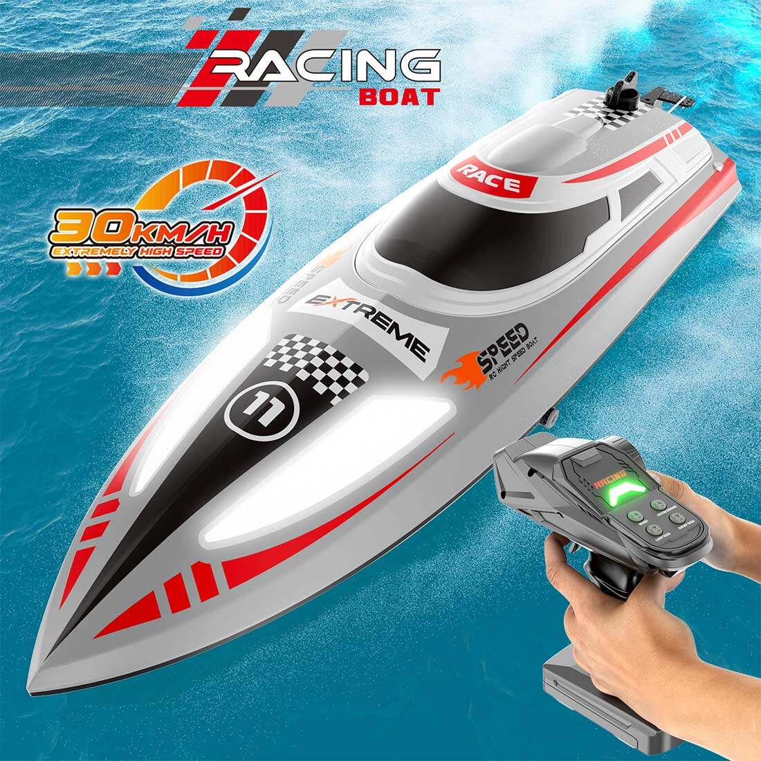2.4G RC Speedboat Electric High-Speed Boat with Night Navigation Lights 30KM/H (RTR)