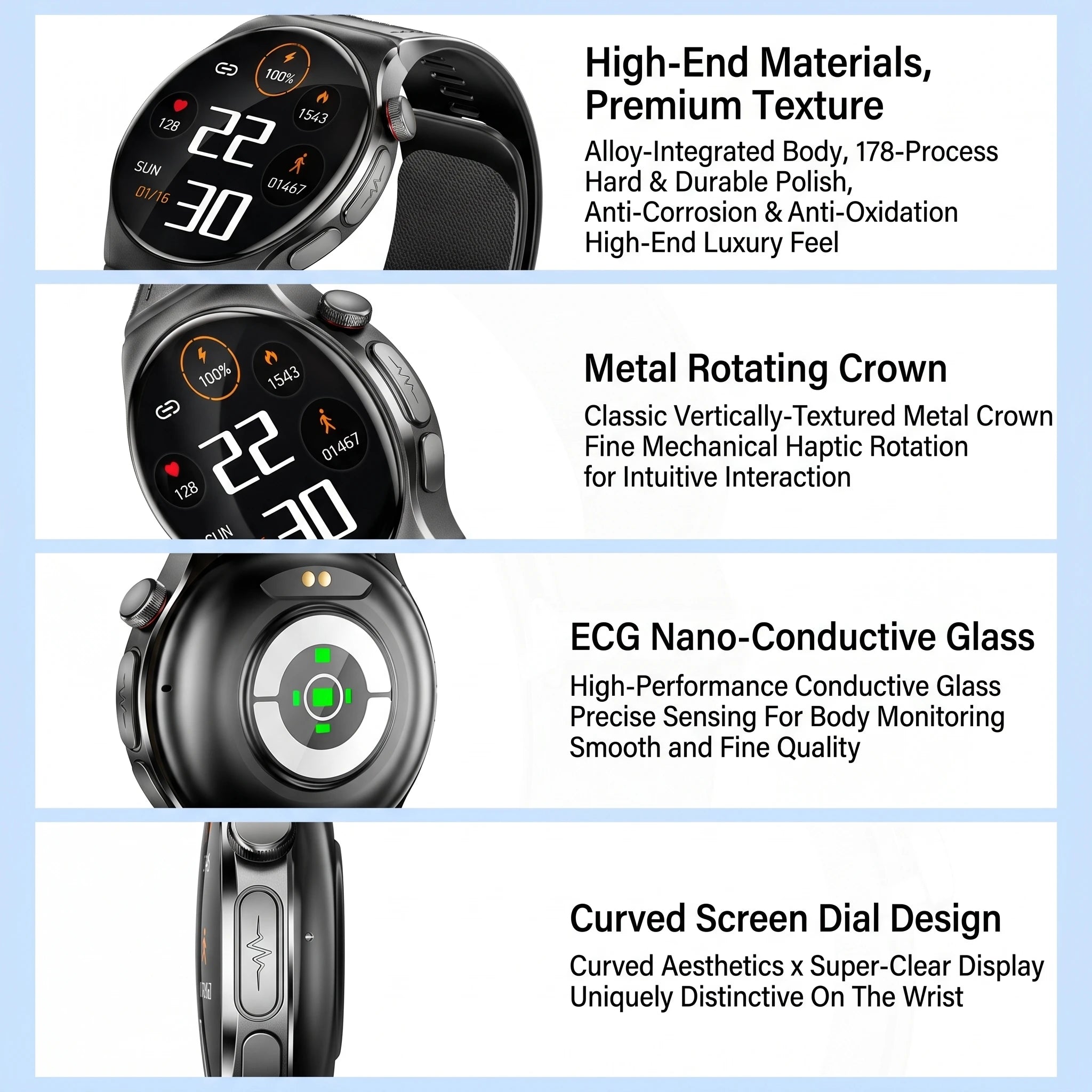 Health Monitoring Smart Watch for Seniors with Blood Pressure, ECG PPG, Heart Rate, SpO2 and Bluetooth Calling