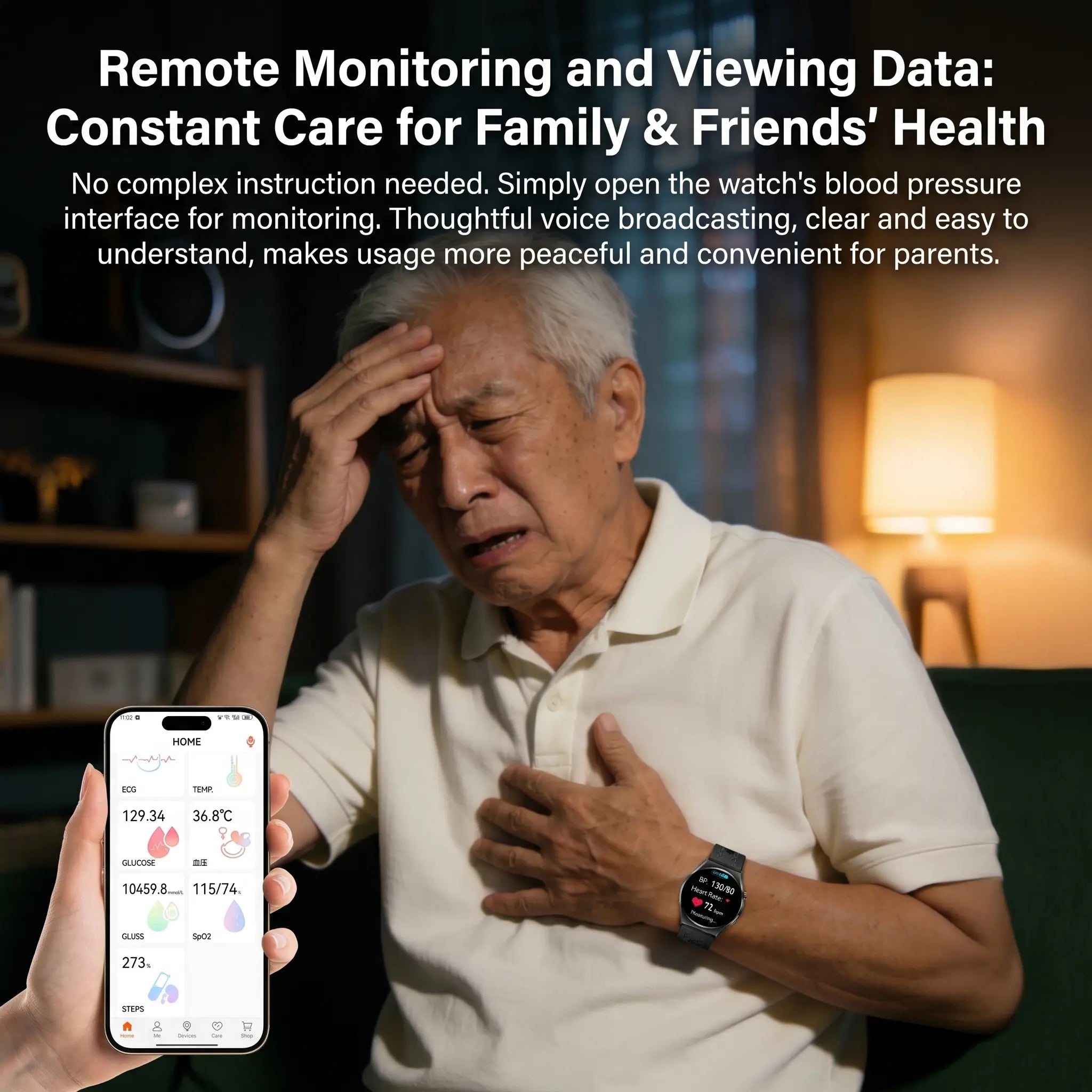 Health Monitoring Smart Watch for Seniors with Blood Pressure, ECG PPG, Heart Rate, SpO2 and Bluetooth Calling
