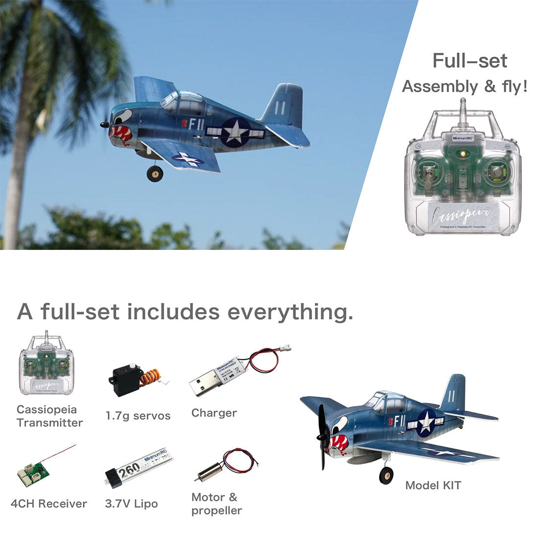 MinimumRC F6F Hellcat 2.4G 4CH RC Model Dual-Engine Aircraft Model(Motor Kit /Finished Kit)