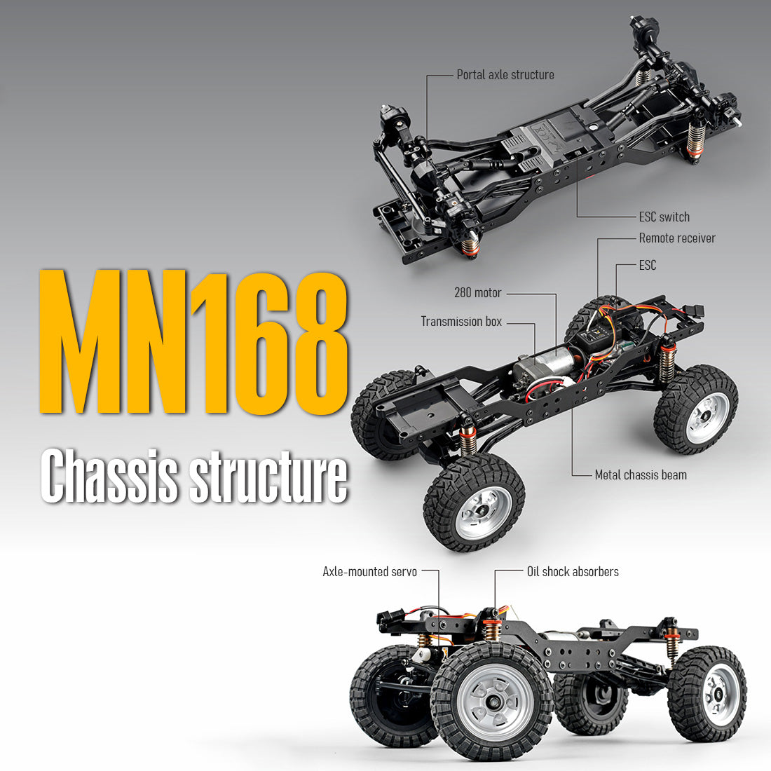 MN-168 1/12 2.4G 4WD RC Off-Road Crawler Car with Front and Rear Lights (RTR)