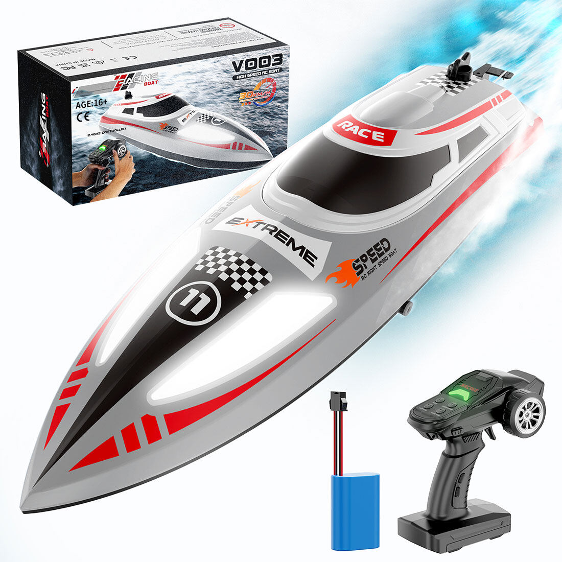 RC Speedboat Electric 30KM/H with Night Navigation Lights (RTR）