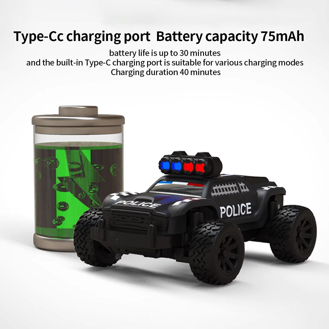 TURBO Racing C82 1/76 2.4G RC 3CH Electric RWD Police Monster Truck Model (RTR)