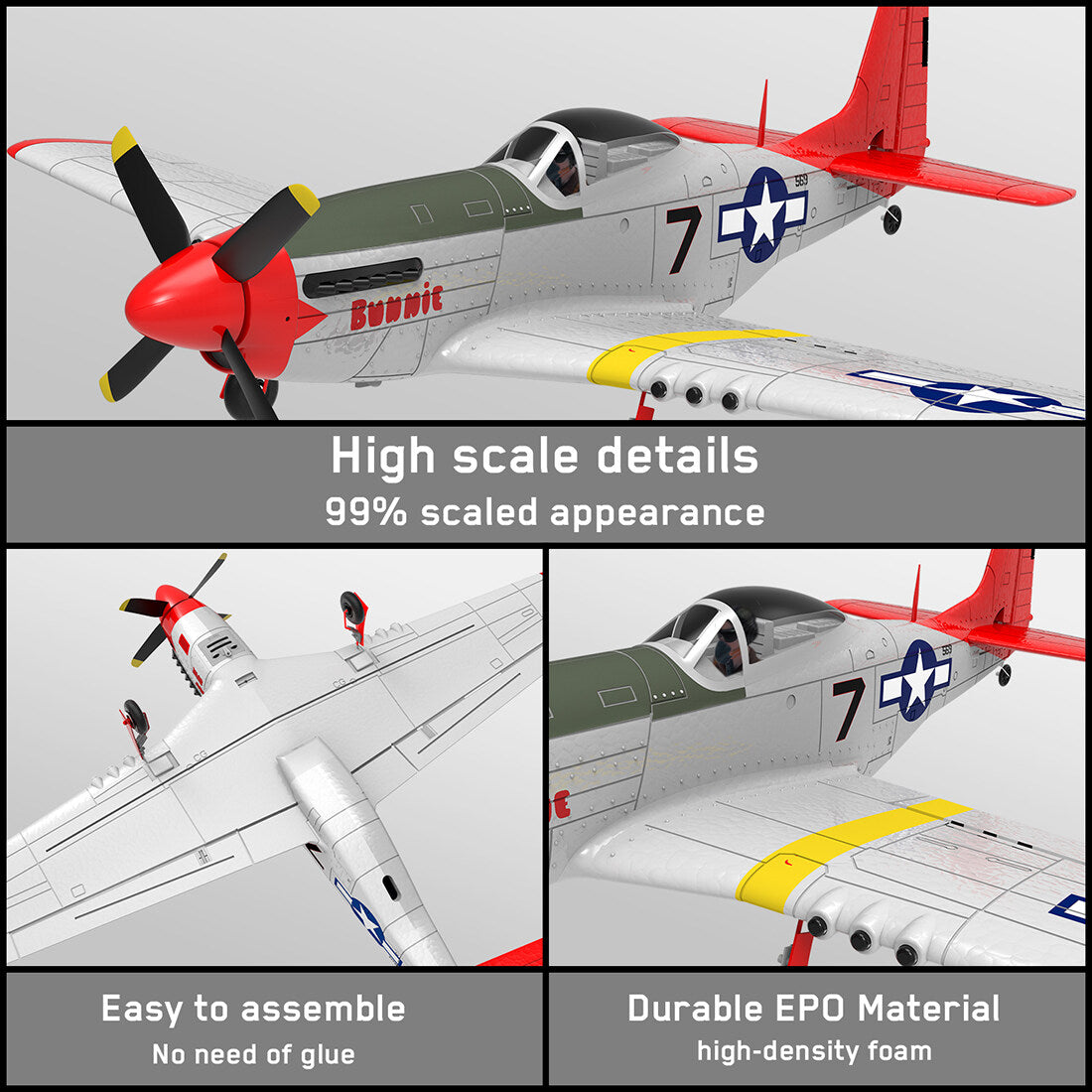 VOLANTEXRC P51D 2.4G RC EPO Fixed Wing with Xpilot 6 Axis Gyroscope RC Airplane Model (RTF)