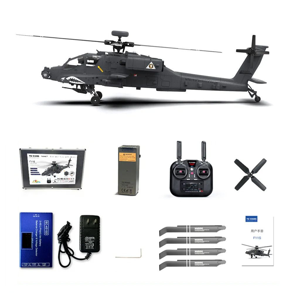 YU XIANG F11-S AH64 1/32 Scale 6CH RC Dual-axis Co-drive Flybarless 6G/3D Stunt Apache Helicopter Model (RTF GPS Smart Version)